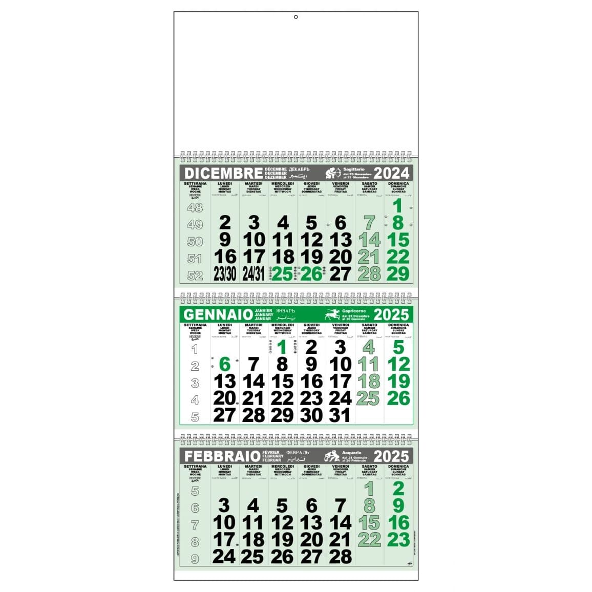 CALENDARIO-PIEGHEVOLE-31x72-Verde/Nero